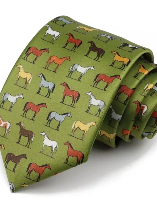 Other - Horse Print Silk Tie in Olive Green
